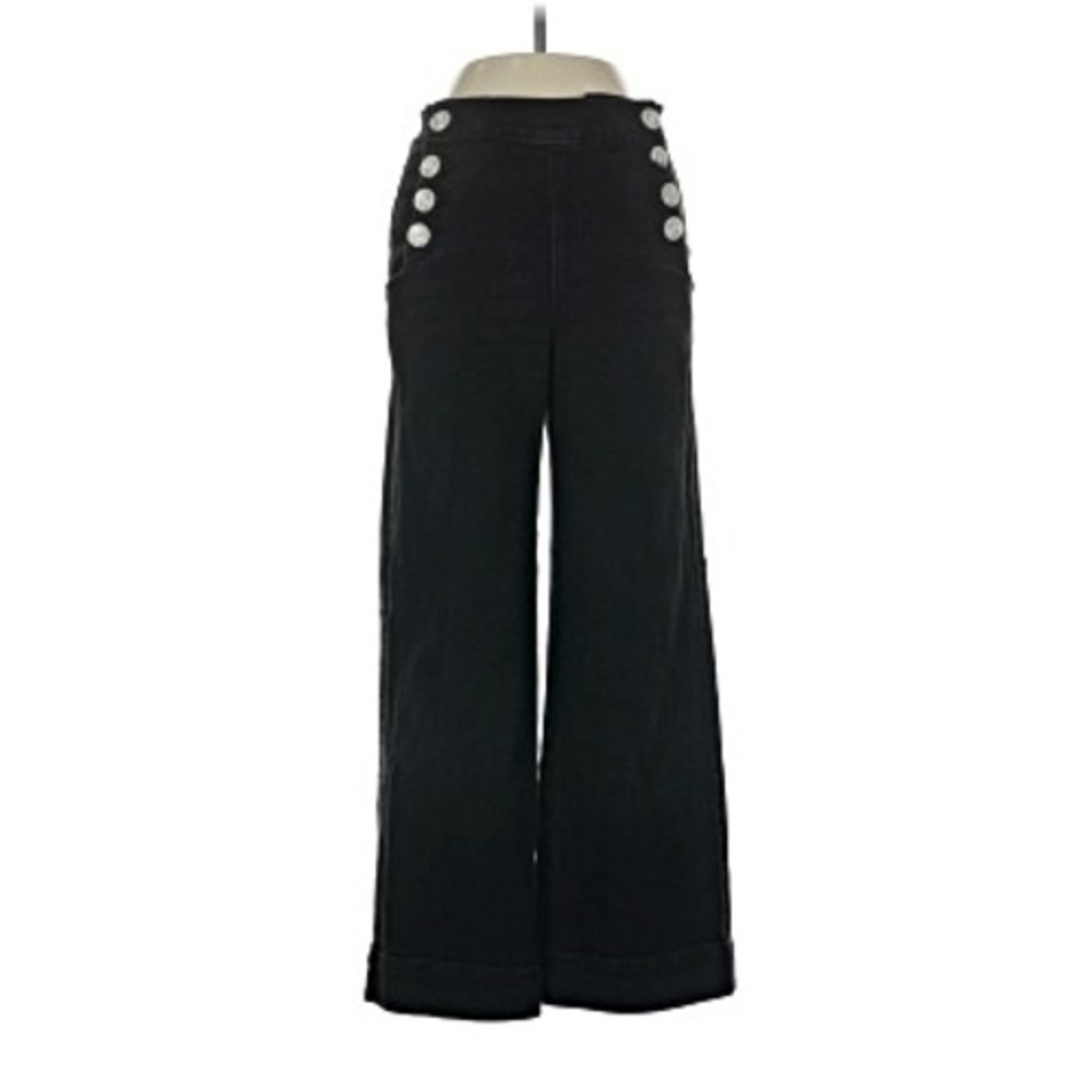 (A8) LOFT Black High Waist Sailor Wide Leg Cropped Denim Pants 28 6